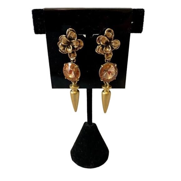 Stella & Dot Antique Gold/Brass Toned Jeweled Statement Drop Earrings. - Picture 1 of 6